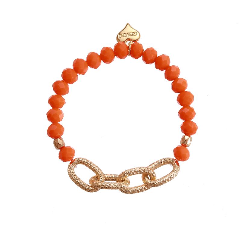 Armband Orange pärlor och guldfärgad kedja - Gemini