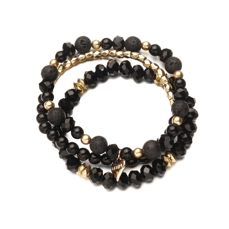 Armband, 3 delar Svarta och Guldfärgade pärlor - Gemini
