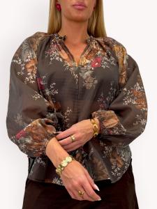 Blus med blommönster, Brun Linda - Gemini