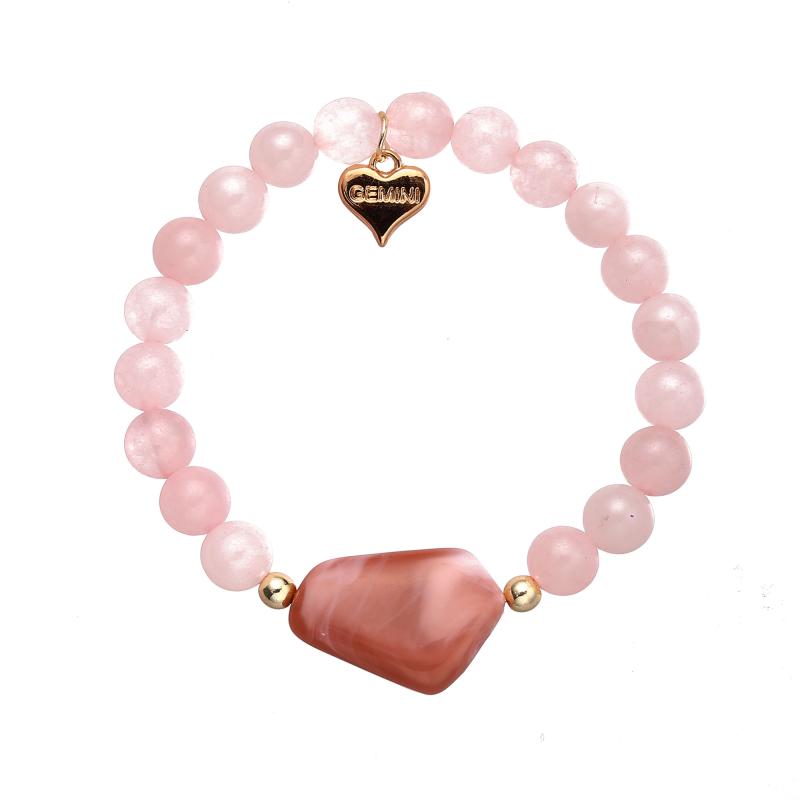 Armband, Pärlor i rosa med en oregelbunden platta - Gemini
