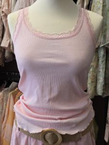 Linne, Ribbat med spets, Rosa Amanda - Caramelle Fashion