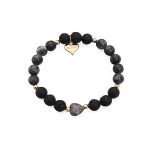 Armband Elastiskt, Pärlor i svart och gråmelerat - Gemini