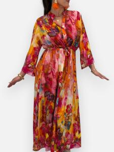 Klänning Blommig, Fuchsia / Gul, Kicki - Gemini