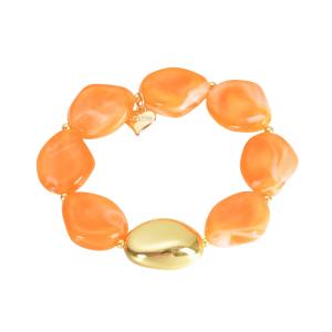 Armband Platta pärlor, Orange / Guld - Gemini
