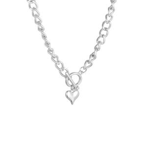Halsband Kort, Grov kedja med silverfärgat hjärta - Gemini