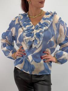 Blus med volanger, Blå / Offwhite, Lea - Gemini