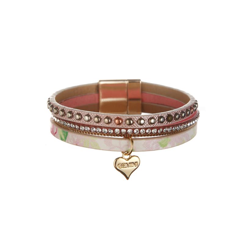 Armband, Rosa blommig / Nitar / Strass - Gemini