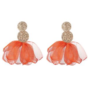 Örhängen, Orange tyll i guldfästen med struktur - Gemini