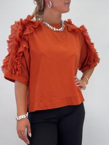 Topp med volang på ärmen, Rost, Adina - Gemini