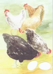 Dubbelvikt minikort i akvarell - Hönor