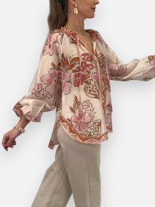 Blus, Blommig i tencel, Rosa Anne - Gemini