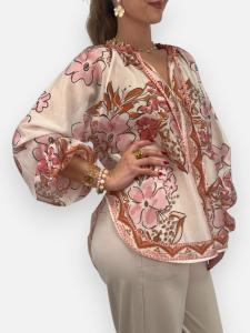 Blus, Blommig i tencel, Rosa Anne - Gemini