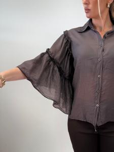 Blus med volangärm, Brun, Annora - Gemini