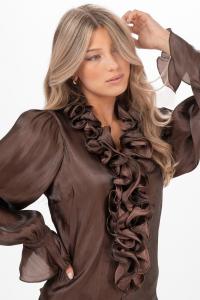 Blus med volangkrås, Brun Aria - Capri Collection