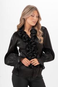 Blus med volangkrås, Svart Aria - Capri Collection
