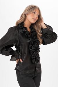 Blus med volangkrås, Svart Aria - Capri Collection