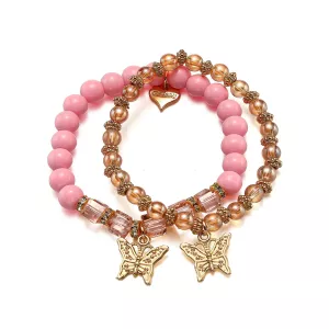 Armband 2 set, Rosa och Bärnstensfärgat Elastiskt - Gemini