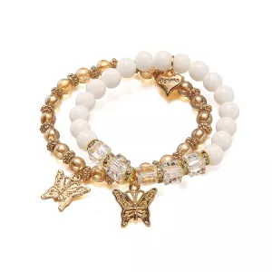 Armband 2 set, Vitt och Bärnstensfärgat Elastiskt - Gemini