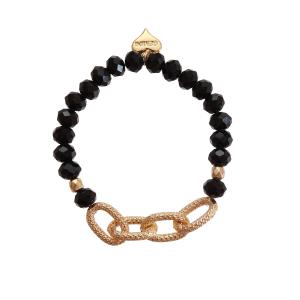 Armband Svarta pärlor och guldfärgad kedja - Gemini