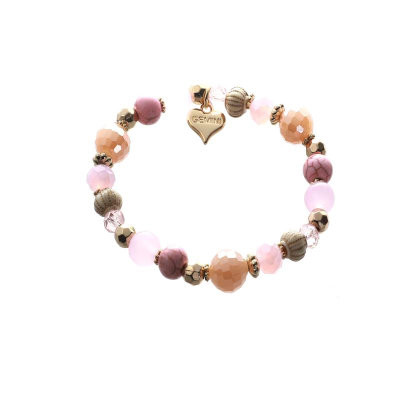Armband med pärlor i olika mjuka rosa nyanser, Elastiskt - Gemini