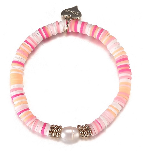 Armband, Resår med platta pärlor i rosa nyanser - Gemini