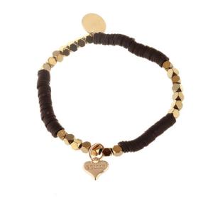 Armband, Resår med platta svarta pärlor och dekorativa guldpärlor - Gemini