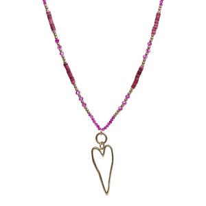 Halsband Långt, Rosa / Cerise pärlor med guldfärgat hjärta, Johanna - the moshi