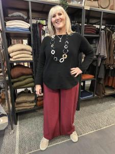 Byxa, Vida ben - resår & knytband, Vinröd, Sanne - Soulful Fashion