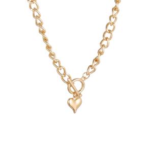 Halsband Kort, Grov kedja med guldfärgat hjärta - Gemini