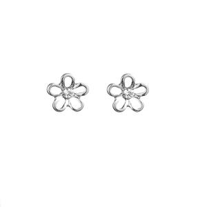 Örhängen, Silverfärgad blomma med sten - Gemini