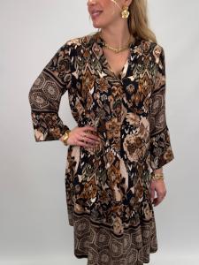 Klänning / Tunika kort, Blom Svart, Elina - Gemini