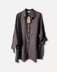 Linneskjorta Oversize, Mörkbrun, Frida - Reunion