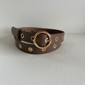 Bälte, Taupe / Brunt läder - Three M