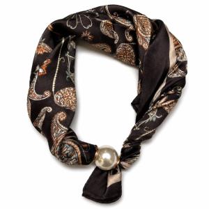 Scarves med magnetknäppe (vit pärla), Paisley Brun / Sand / Rost - Three M