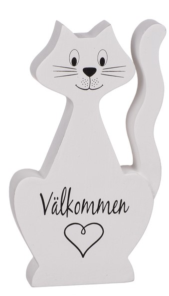 Stående Katt i trä - Välkomna
