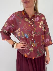 Blus, Blommönstrad Vinröd, Bera - Gemini