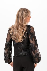 Blus med satinbroderade blommor, Svart Maeve - Capri Collection