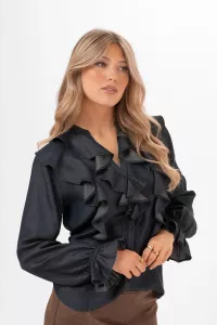 Blus med volanger, Mörk Denim, Virginia - Capri Collection