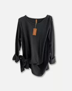 T-shirt med lång ärm och knyt, Svart, Boo - Reunion Home