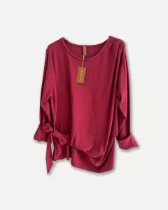 T-shirt med lång ärm och knyt, Wine, Boo - Reunion Home