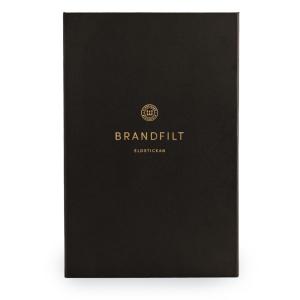 Brandfilt i bokbox svart med guldtext. Brandflit i snyggt bokomslag