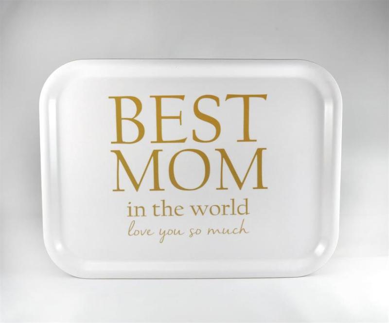 Bricka: Best mom in the world, vit/guld - Mellow Design (rektangulär)