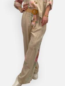 Byxa med vida ben, Beige Blommig, Kattis - Gemini