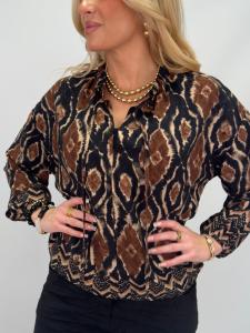 Blus, Grafiskt mönstrad Svart / Brun, Cleo - Gemini