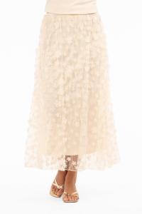 Kjol med brodyr och påsydda blommor, Champagne Chateau - Capri Collection