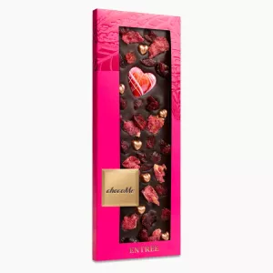 Chokladkaka, Valrhona Choklad 66% med tranbär, kanderade rosenblad och bronsfärgade hjärtan LV101) - ChocoMe
