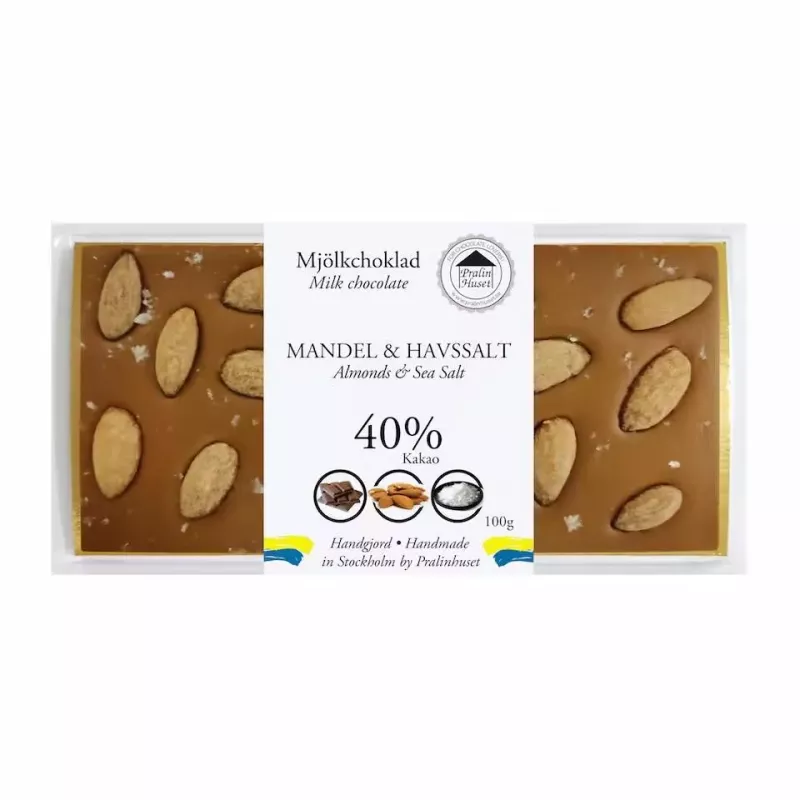 Choklad, Mandel Havssalt, Mjölkchoklad 40% - Pralinhuset