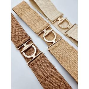 Elastiskt bälte i bast, Taupe - Cat & Co