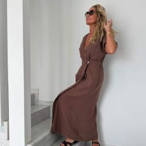 Linneklänning Omlott, Brun Elsa  - Cabana Living    BERÄKNAD LEV: APRIL