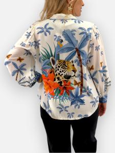 Blus Djungelprint, Vit / Blå, Maria - Gemini